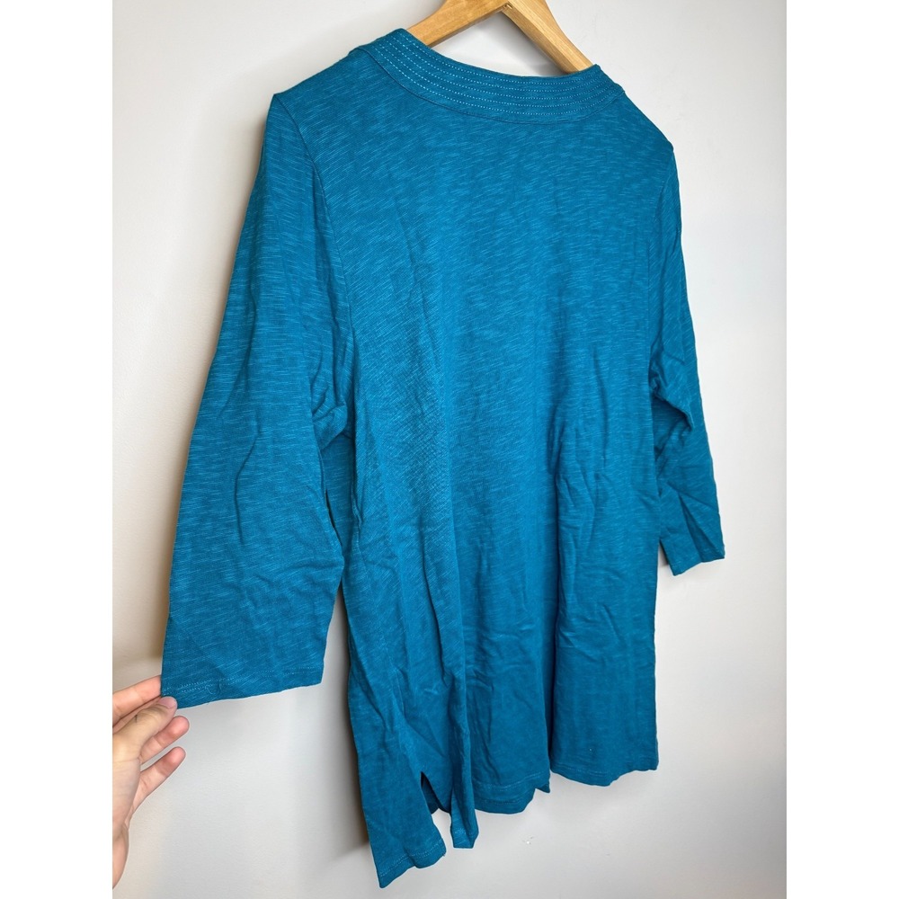 Denim & Co. Regular Slub Jersey 3/4 Sleeve U-Neck Tunic Rich Teal Large #49E - Picture 5 of 5